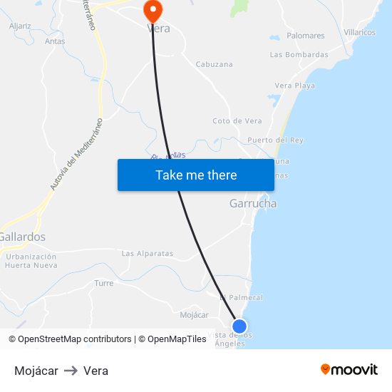 Mojácar to Vera map