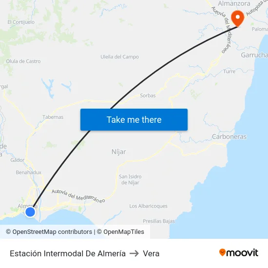 Estación Intermodal De Almería to Vera map