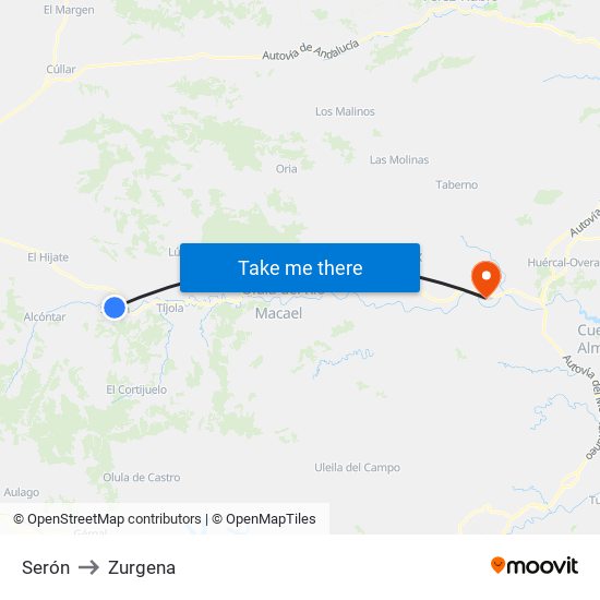 Serón to Zurgena map