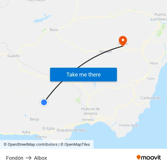 Fondón to Albox map