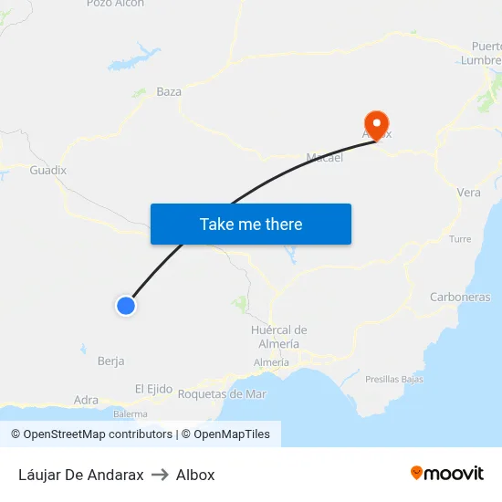 Láujar De Andarax to Albox map