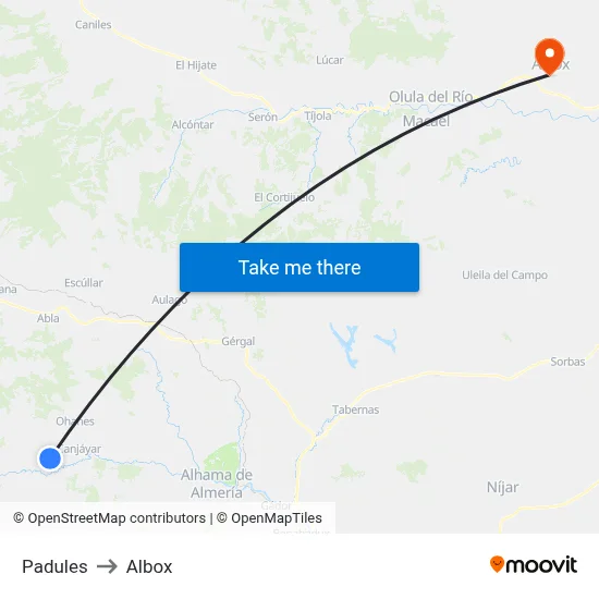 Padules to Albox map