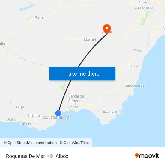 Roquetas De Mar to Albox map