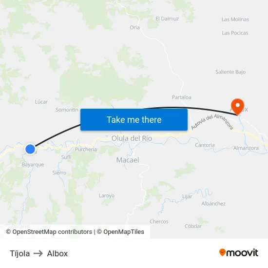 Tíjola to Albox map