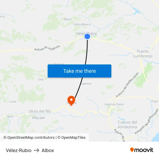 Vélez-Rubio to Albox map