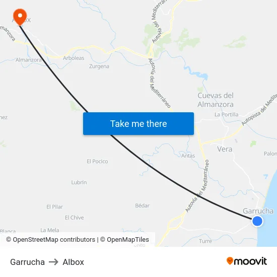 Garrucha to Albox map