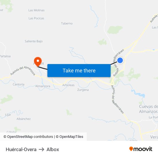 Huércal-Overa to Albox map
