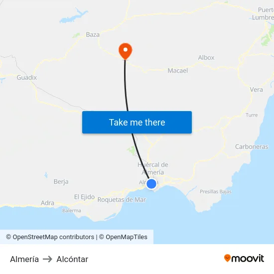 Almería to Alcóntar map
