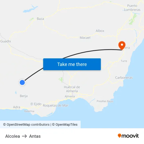 Alcolea to Antas map