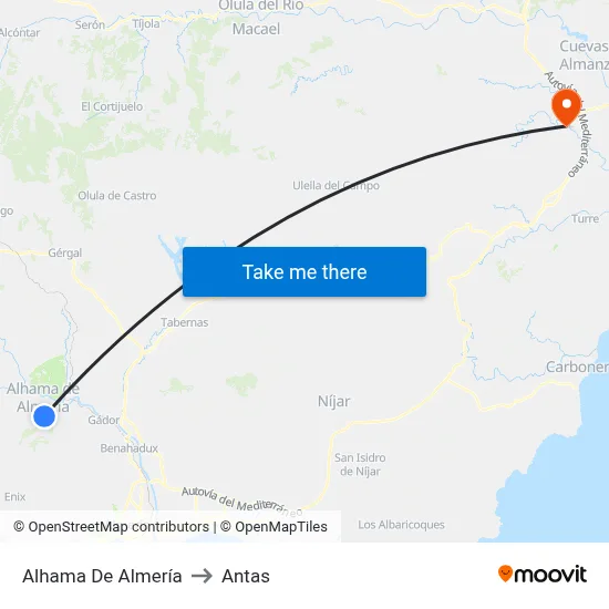 Alhama De Almería to Antas map