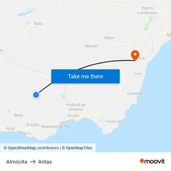 Almócita to Antas map