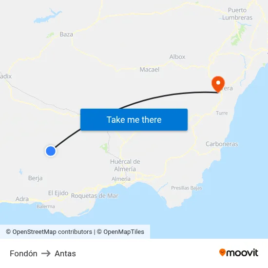 Fondón to Antas map