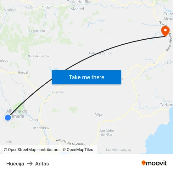 Huécija to Antas map