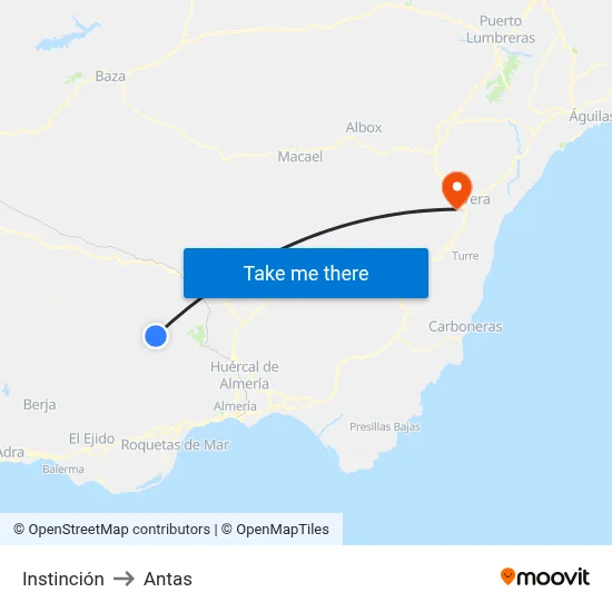 Instinción to Antas map