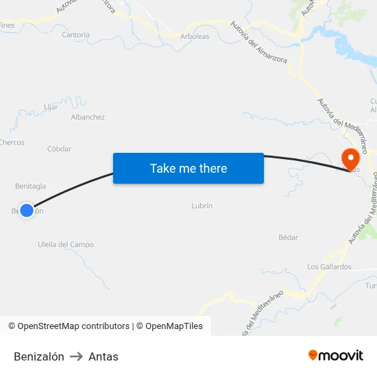 Benizalón to Antas map