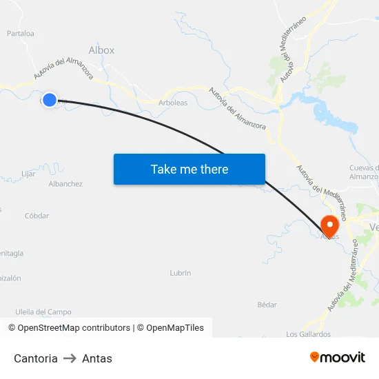 Cantoria to Antas map