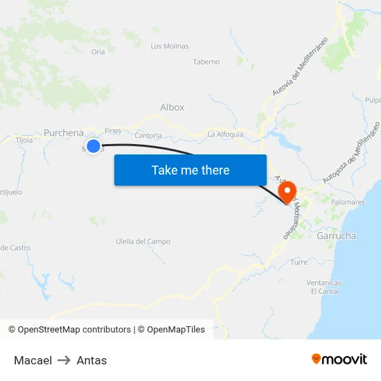 Macael to Antas map