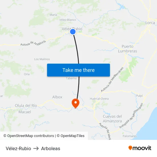 Vélez-Rubio to Arboleas map