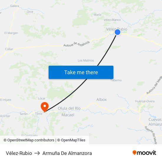 Vélez-Rubio to Armuña De Almanzora map