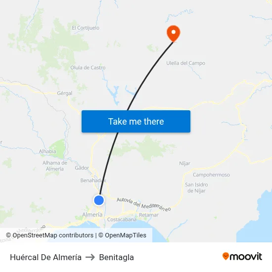 Huércal De Almería to Benitagla map