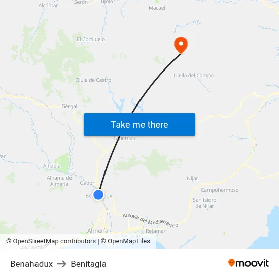Benahadux to Benitagla map