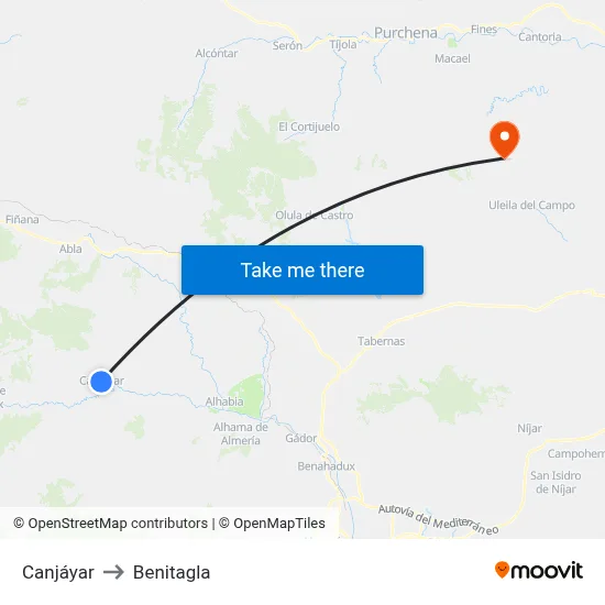 Canjáyar to Benitagla map