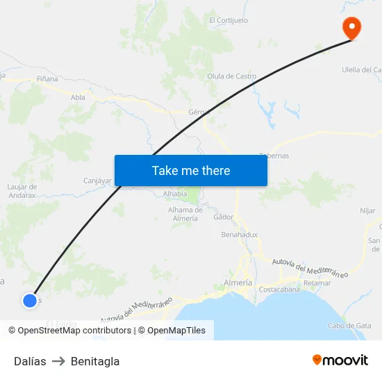 Dalías to Benitagla map