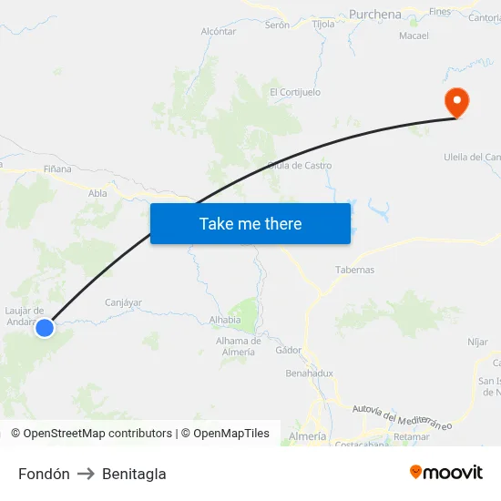Fondón to Benitagla map