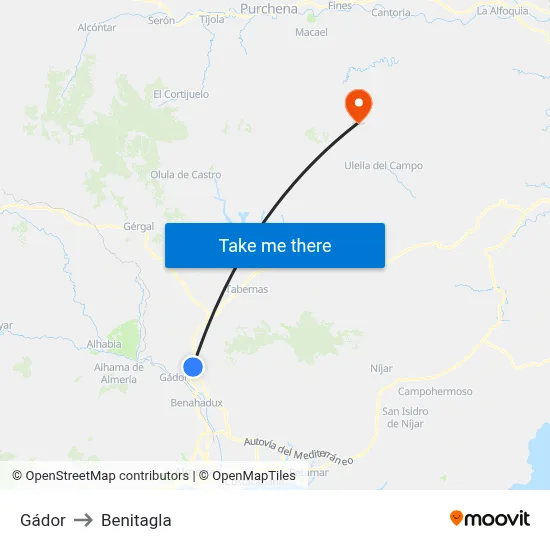 Gádor to Benitagla map