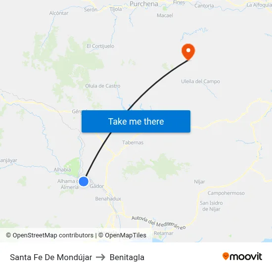 Santa Fe De Mondújar to Benitagla map