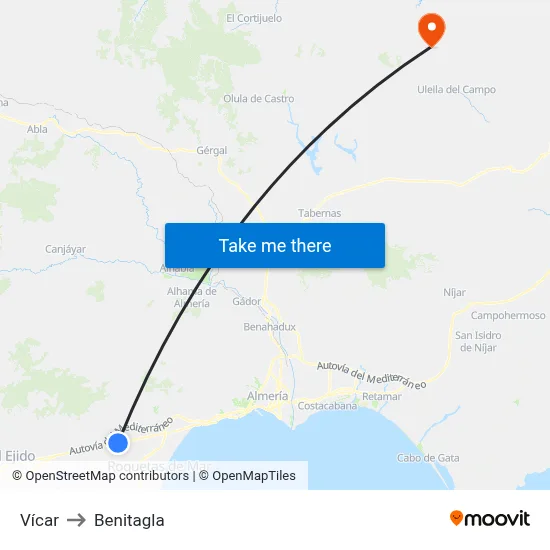 Vícar to Benitagla map