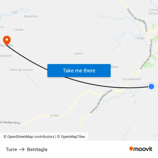 Turre to Benitagla map