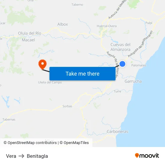Vera to Benitagla map