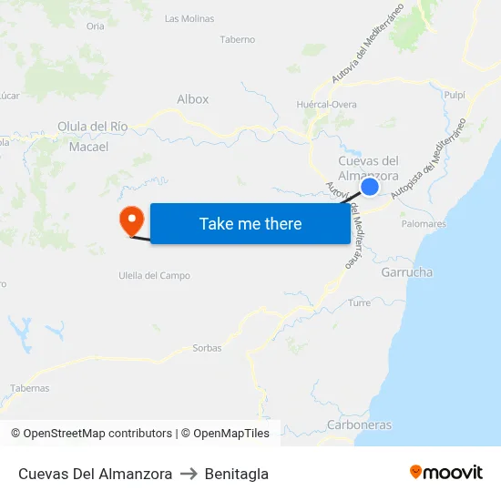 Cuevas Del Almanzora to Benitagla map