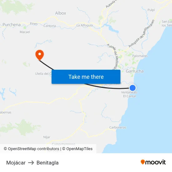Mojácar to Benitagla map