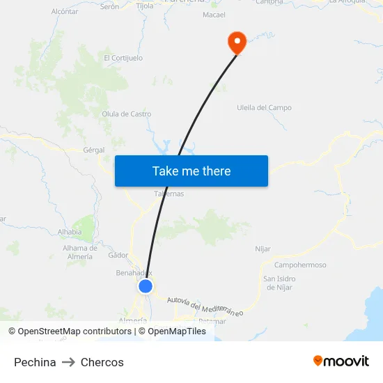 Pechina to Chercos map