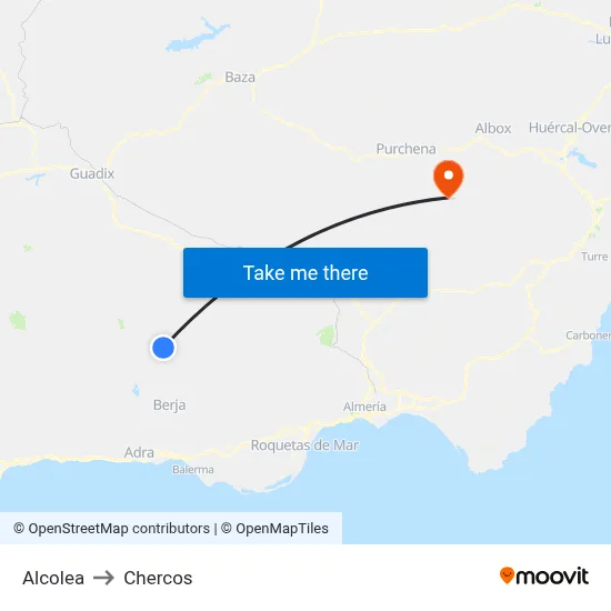 Alcolea to Chercos map