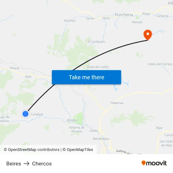 Beires to Chercos map