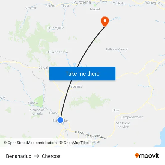 Benahadux to Chercos map