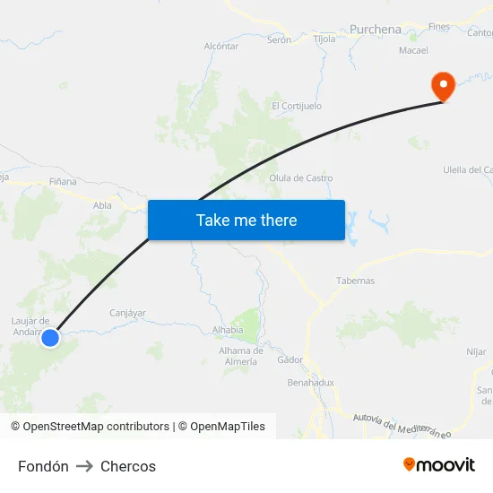 Fondón to Chercos map