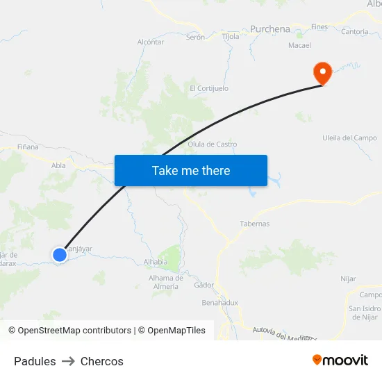 Padules to Chercos map