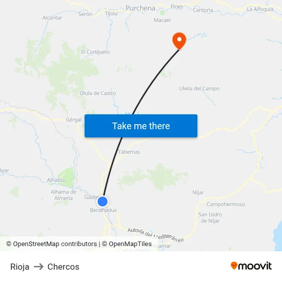 Rioja to Chercos map
