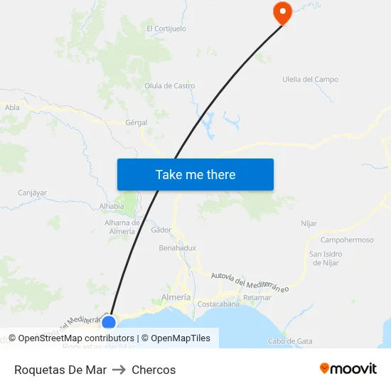 Roquetas De Mar to Chercos map