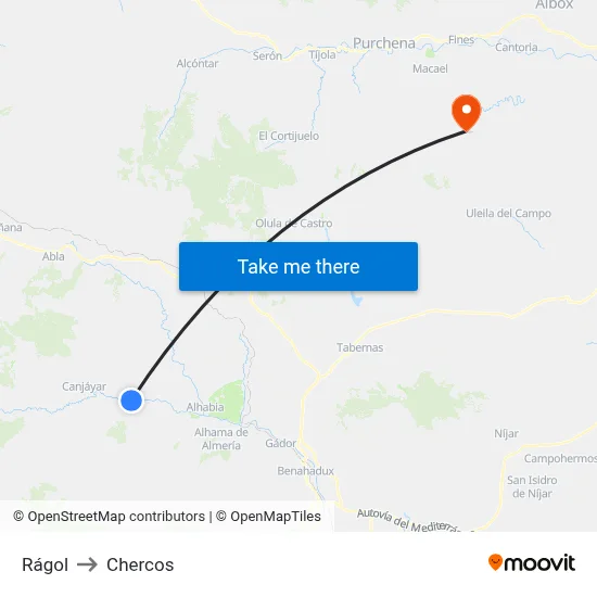 Rágol to Chercos map