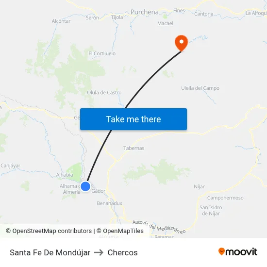 Santa Fe De Mondújar to Chercos map