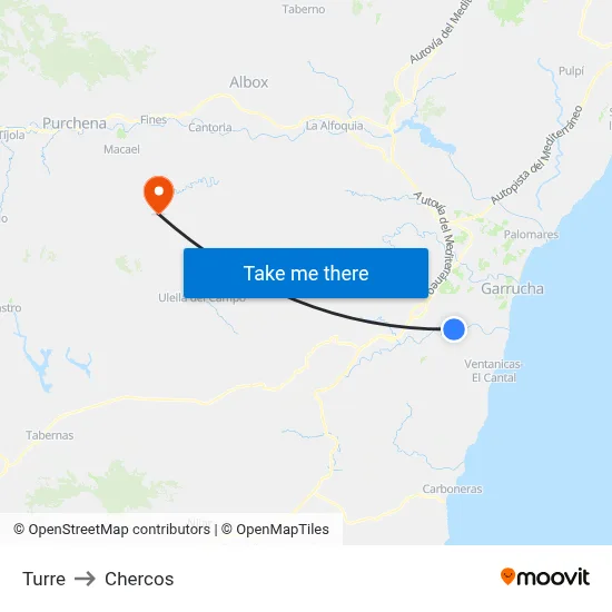 Turre to Chercos map