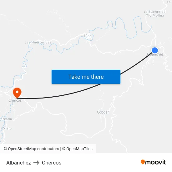 Albánchez to Chercos map