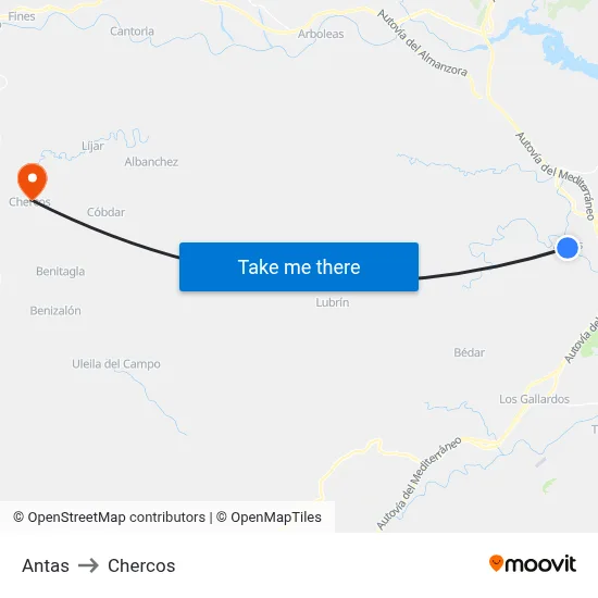 Antas to Chercos map