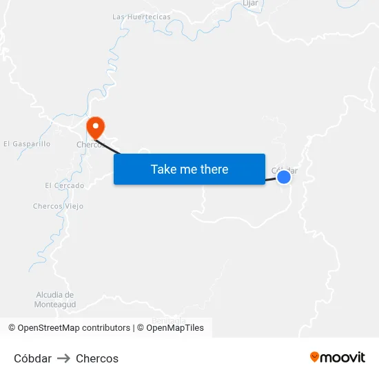 Cóbdar to Chercos map