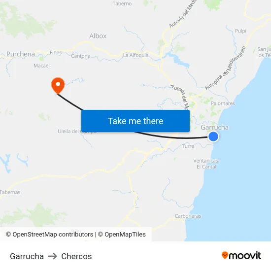 Garrucha to Chercos map